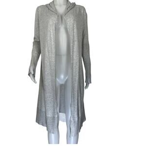 Athleta Heather Gray Silk Blend Winter Thumbholes Women's Open Hooded Cardigan S